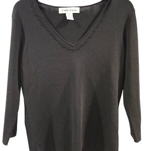 Linda Lucia Black V-Neck Beaded Sweater